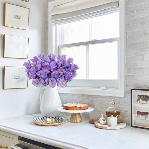 Hollyone Iris Artificial Flowers 15Pcs Faux Iris Flowers 14.2" Real Touch Light Purple Fake Flowers Picks Bouquets for Wedding Bridal Home Arrangements Office Table Centerpieces Decor - color: Light Purple