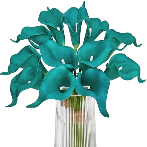 Letjolt Artificial Calla Lily Flowers 12Pcs, Teal Blue | Wedding Bouquet Flower, Home Decoration, Faux Calla Lilies - color: Teal Blue