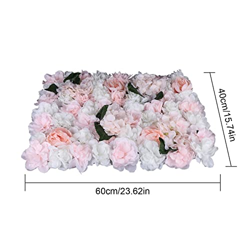 Flower Wall Panel Floral Backdrop, 6 Pcs Flower Wall Decor, 24" X 16" Silk Rose Wall, Artificial Flower Wall Backdrop Faux Flower Panel for Wedding, Party, Home (White+Champagne) - color: White+champagne
