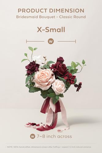 Ling's moment Burgundy Artificial Wedding Flower Bouquets for Bridesmaids Blush Floral Bouquet Mashala Bridesmaid Bouquets with Ribbon Ceremony Anniversary Homecoming,7-inch Diameter - color: Red-marsala & Blush Pink