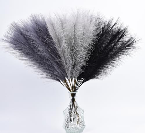 LSKYTOP Grey Pampas Grass Decor,23Inch 12pcs Faux Pampas Grass Bouquets Artificial Pampas Fake Pampas Flower for Home Living Room Bedroom Vase Decor - color: Grey 12pcs