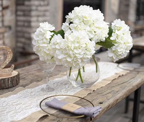 PARTY JOY 5PCS 15.4In Artificial Hydrangea Silk Flowers Bouquet Faux Hydrangea Stems for Wedding Centerpieces Home Decor (White, 5) - color: 5pc-white