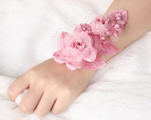 Set of 12 Artificial Silk Organza Craft Rose Flower, 12 Corsage Wristlet, 12 Pin Back DIY Boutonnieres for Wedding, Bridesmaids, Groomsmen, Quinceanera, Prom, Sweet 16 (Mauve) - color: Mauve