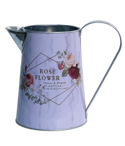Yoillione White Metal Flower Vase with Rose Floral Pattern, Jug Pitcher Vase with Handle for Romantic Farmhouse Home Decor, Gifts for Women Girls - color: Rose, size: Small