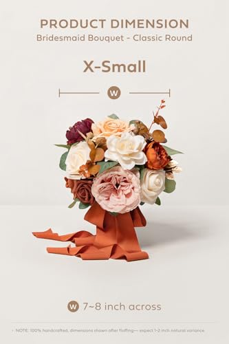 Ling's moment Terracotta Artificial Wedding Flower Bouquets for Bridesmaids Burnt Orange Floral Bouquet Rust Bridal Bouquets for Bridesmaids with Ribbon Ceremony Anniversary,7-inch Diameter - color: Or-gradual Terracotta