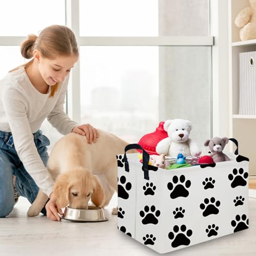 Rectangular Dog Basket,Nursery Hamper,Collapsible canvas kids toy storage box,Kids room storage basket,Pet decor(Dog paw) - color: Dog paw