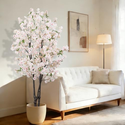 BINCUE Artificial White Cherry Blossom Tree Fake Tree Cherry Blossom Decor Fake Flowers Faux Flowering Tree White Flowers Floral Artificial Plants for Indoors Outdoors Room Home Decor Gift 5.74FT - color: White-08ap