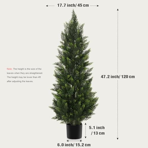 Outdoor Artificial Cedar Topiary Tree, Faux Evergreen Shrubs for Front Porch Decor, Lifelike Fake Bushes Plants for Home Living Room Front Door Decor (1, 4ft) - size: 4ft