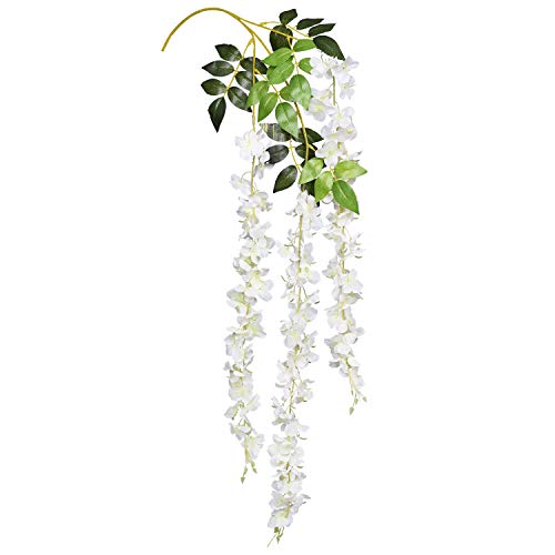 DearHouse 6 Pack Artificial Fake Wisteria Vine Ratta Hanging Garland, 3.75 Feet/Piece Silk Flowers String Home Party Wedding Decor (6PCS-Large White Wisteria) - color: White