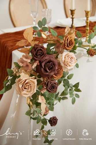 Ling's moment 2PCS Walnut Brown Artificial Flower Garland Spiea Floral Swags Wedding Arch Flowers Taupe Centerpieces for Sweetheart Head Table Easel Wall Entryway Board Backdrop Decoration - color: Brn-walnut Brown