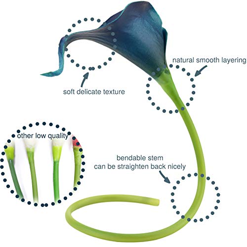 FiveSeasonStuff Real Touch Calla Lily Artificial Flowers Wedding Bridal Bouquet | Floral Arrangements | 15 Calla Lilies (Night Blue) - color: Night Blue