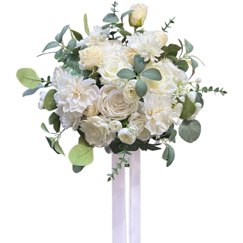 CherishedMoments White Bridal Wedding Bouquet, Artificial Flowers Bridal Cascading Bouquets for Boho Rustic Wedding and Wedding Ceremony, Anniversary - color: White