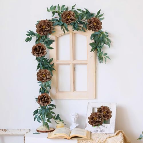 20 Pcs Artificial Flower Peonies, 5" Silk Fake Peonies with 6" Stems No Leaf, Faux Peonies Flowers for Decoration Wedding Home Party Centerpiece Decor Floral Art (Coffee) - color: Coffee