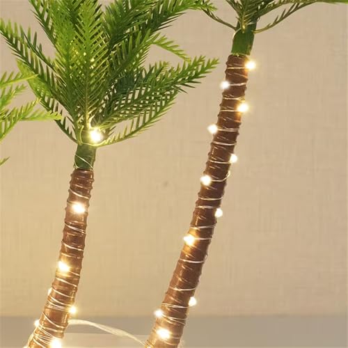 Artificial Coconut Palm Tree, 11 Inch Mini Plastic Tropical Desk Decor with Warm Light for Christmas, Wedding, Party Landscape Decoration