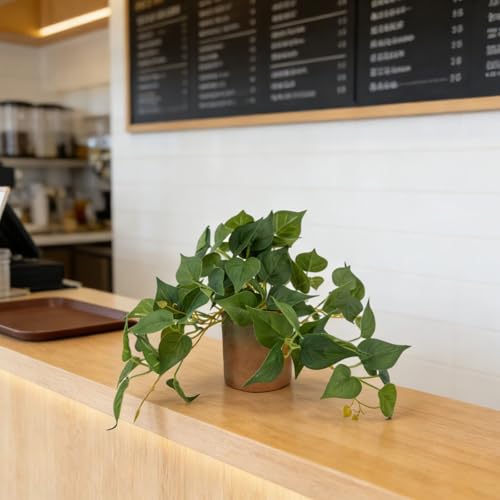 Artificial Plant Indoor Fake Pothos with Pulp Pot, Fuax Potted Plant for Home, Office, Desk, Shelf, Living Room, Bedroom&Balcony Décor(1PC Pothos 10inch) - size: 1PC Pothos 10inch