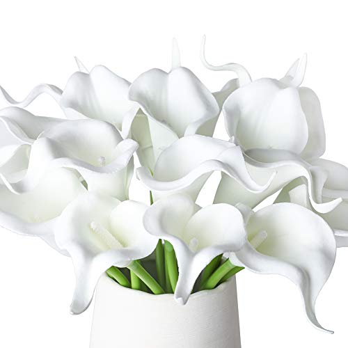 DuHouse 20Pcs Artificial Calla Lily Flower Real Touch Latex Flowers for DIY Wedding Bouquet Party Home Decor (Pure White) - color: Pure White, size: 20pcs