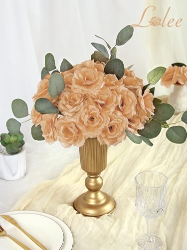 LELEE Rose Head Flowers with Stem - 108pcs Nude & Brown Faux Rose Artificial Flowers Bulk - Silk Rose Tan Flower for Wedding Bouquet Party Home Decor DIY Baby Shower Centerpieces Tables Decoration - color: Nude