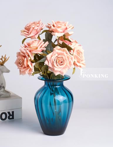 PONKING 3.1"(8cm) Manta Rose Artificial Flower 7pcs Realistic Faux Silk Roses Fake Flowers Bouquets Arrangements Decor for Wedding Spring Mother's Day, Home Table Decorations, Light Pink Flower - color: B 7pcs Light Pink Rose