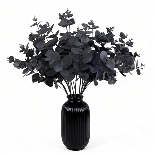 GREENTIME 2 Pack Black Eucalyptus Stems with 20 Branches 18.5'' Artificial Flower Bouquet for Vase Halloween Wedding Table Centerpiece Decor - color: Black - Eucalyptus Stems