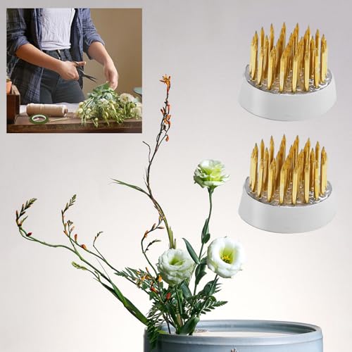 16pcs Flower Floral Frog Round Holder Includes 12pcs D23 Copper Pin Arranger+2pcs Kensan Copper Pin Arranger+1*Roll of 42.65ft Tape+1*Silver Corrector with Bell - size: 12PCS-D23+Tape+Straightener