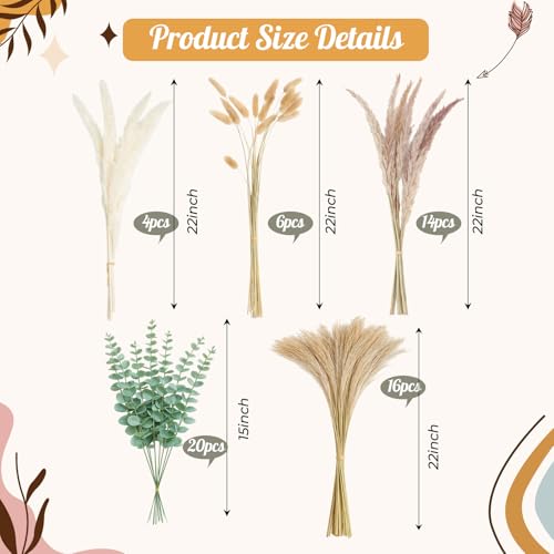 LemonRoad Boho Wooden Wall Vases Set of 2 with Artificial Eucalyptus and Pampas Grass Dried Flower Rustic Hanging Wood Planter Vase Wall Mounted Farmhouse Bohemian Decor for Home Entryway Living Room