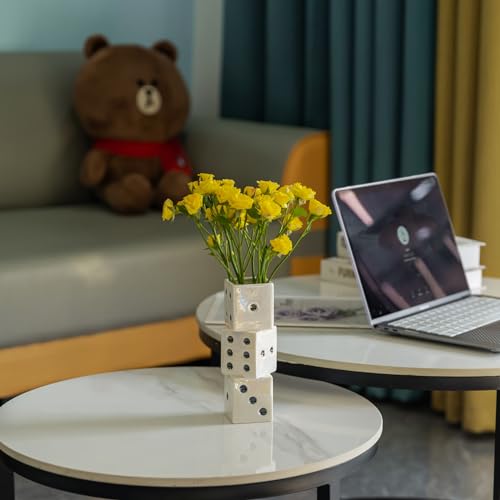 MOUGIGI Ceramic Dice Vase - Unique Decor for Dried Flowers, Rose, Pampas Grass - Stunning Design for Any Modern Space for Inspiring Smiles - color: White Dice Vase