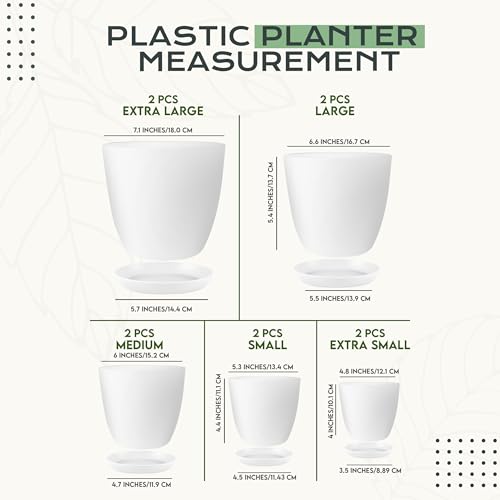 Utopia Home - Plant Pots Indoor with Drainage - 7/6.6/6/5.3/4.8 Inches Flower Pots for Indoor Planter - 10 Pack Plastic Planters - Ideal for Stocking Stuffers or Home Christmas Decorations - White - color: White, size: Pack of 10