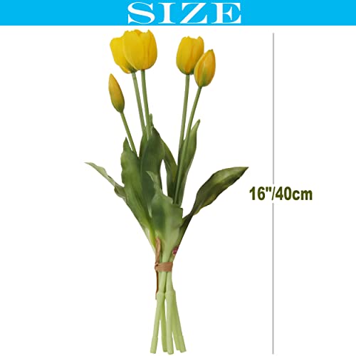 20pcs Artificial Tulip Flowers,16 Inch Real Touch Tulip Stems with Faux Leaves, Faux Tulips and Buds for Home Décor Centerpiece Ornament Wedding Bouquet,Yellow - color: Yellow