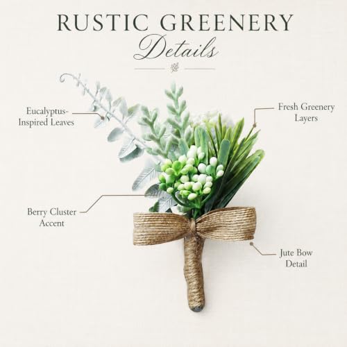 ChezMax Wedding Handmade Corsage Fake Succulent Eucalyptus Plants Boutonniere Wedding Decor 2pcs - color: C-eucalyptus Boutonniere-2 Pcs