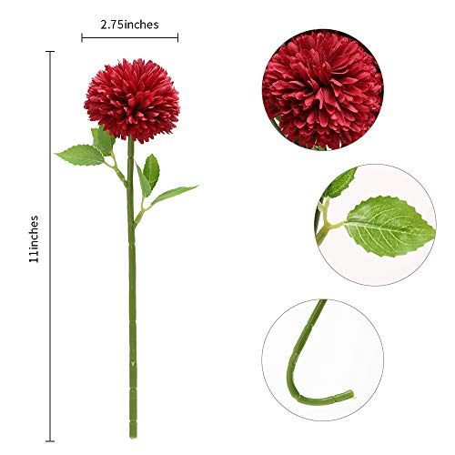 Floweroyal 12pcs Artificial Chrysanthemum Ball Flowers Silk Hydrangea Bridal Wedding Bouquet for Home Garden Party Office Coffee House Decoration - color: Red-12pcs-new