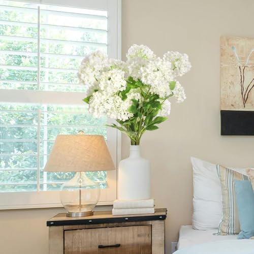 White Hydrangea Artificial Flowers, 5Pcs 26.8" Faux Hydrangea Bouquet with 4 Head, Silk Fake Flowers with Stems for Vase, Wedding Bouquet, Home Decor, DIY, Baby Shower, Centerpieces Tables Decoration - color: White