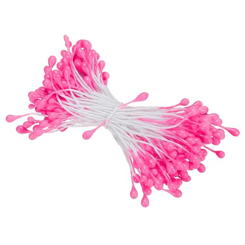 PATIKIL 3mm Double Heads Flower Stamen, 150 Pcs Artificial Flower Stamen Pistil Matt Pearl Floral Stamen for DIY Christmas Card Wedding Decoration, Dark Pink - color: Dark Pink