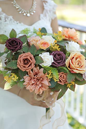 YYHUAWU Artificial Flowers Combo Set Fake Flower Leaf Box with Stems for DIY Wedding Bouquets Centerpieces Flower Arrangements Decorations Baby Shower Party Home Decorations (Terracotta White) - color: Burgundy White