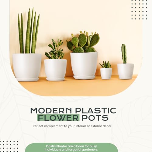 Utopia Home - Plant Pots Indoor with Drainage - 7/6.6/6/5.3/4.8 Inches Flower Pots for Indoor Planter - 10 Pack Plastic Planters - Ideal for Stocking Stuffers or Home Christmas Decorations - White - color: White, size: Pack of 10