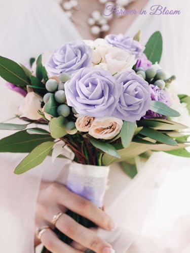 MACTING Artificial Lavender Flowers 30PCS Real Touch Fake Flowers with Stem Soft Foam Roses DIY Wedding Bouquet Boutonniere Table Centerpieces Party Summer Home Decorations - color: Lavender-1, size: 30PCS