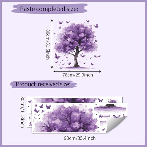 Purple Tree Wall Decals Removable Purple Butterfly Wall Stickers Peel and Stick Vinyl Plant Wall Decor Waterproof for Bedroom Living Room Bathroom Decorations - style: Purple Tree
