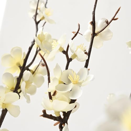4Pcs Artificial Cherry Blossom Branches Decor, 37.6Inch Faux Spring Summer Flowers, Realistic Long-Stem Artificial Flow Stems for Wedding, Vase Filler, Home, Office Decor, Table Centerpieces (White)