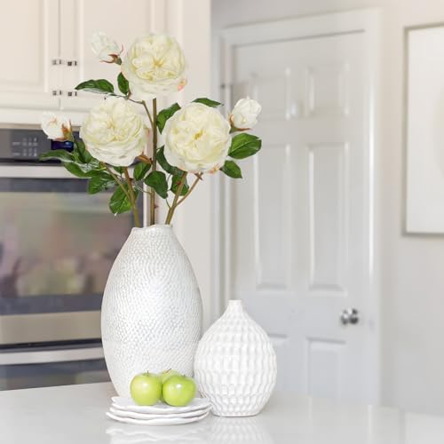 Real Touch Artificial Roses (Set of 3) – 23.6" Long Stem White Garden Roses – Lifelike Faux Silk Flowers for Wedding Bouquets, Home Décor, Centerpieces & Floral Arrangements - color: Creamy White, size: 3 PCS