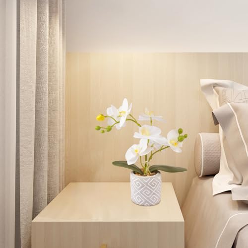 Artificial Orchids Flowers in Pot, Real Touch Faux Orchids Flowers with Vase Small Fake Orchids White Potted Plants for Table Centerpiece Office Room Wedding Kitchen Decoration