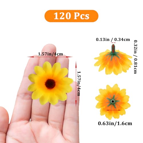 120Pcs Silk Artificial Gerbera Daisy Heads, 1.5 Inch Fabric Fake Chrysanthemum Flowers Floral Heads for Wedding, Party, Home, Beach Decoration and DIY Craft (Yellow) - color: Yellow