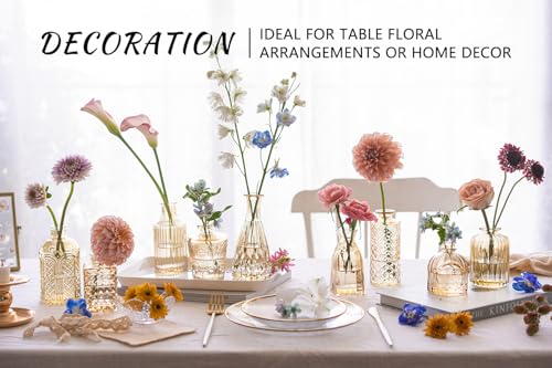SUPMIND 16Pcs Glass Bud Vase Set, Small Flower Vases in Bulk for Centerpieces, Mini Vintage Amber Vase for Wedding, Home Decor, Table Decoration - Gold Amber - color: Goldamber