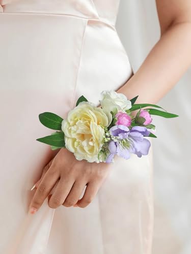 Rinlong 2Pcs Purple Wrist Corsage for Wedding, Prom, Homecoming | Bridesmaid, Mother of the Bride Corsage - color: 15-orange Pink