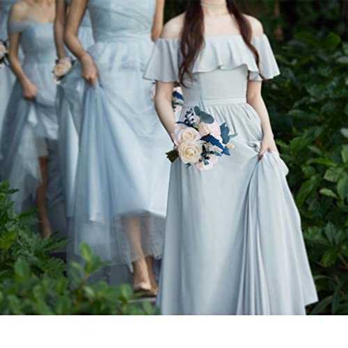 MOJUN Dusty Blue Wedding Bouquets for Bridesmaid, Set of 6, Artificial Rose Bridal Bridesmaid Bouquets for Wedding Ceremony Anniversary Bridal Shower Party Home Decorations, 6 Pack - color: Dusty Blue Bouquet B 6pack