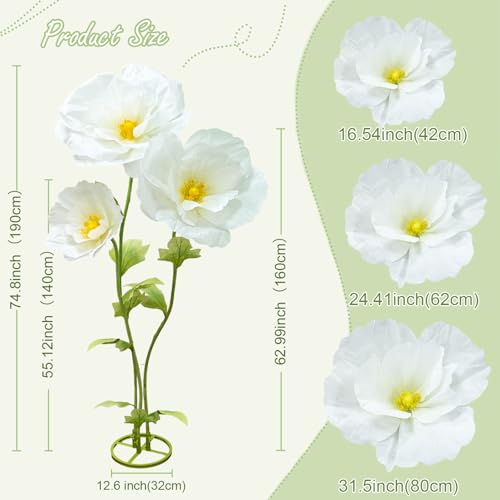 Large Artificial Paper Flowers Decoration, Giant Flower Wedding Holiday Party Anniversaries Bridal Showers Banquet Reception Ceremony Church Big Floral Decor Shop Window Display Creative Gift, White - color: White