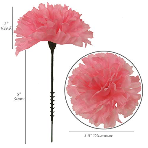 Larksilk 100 Pack Artificial Carnations - Bulk Silk Flowers for Weddings, Mother's Day, Graduations, Easter & Memorial Day - 3.5" Heads, 5" Stems, Real Touch Petals, 18 Colors Available - Pink - color: Pink, size: 100