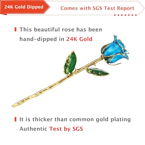 AliveRose for Her, 24K Gold Rose Made from Real Rose - Unique Design Gold Plated Rose for Anniversary Valentines Mothers Day Birthday Gifts (TealBlue Original Rose with Crystal Vase) - color: 5. Tealblue Original Rose With Crystal Vase