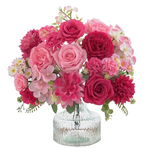 4 Pcs Mixed Artificial Flower Set, Small Artificial Peony Bouquet Fake Rose Flower Silk Floral Arrangements for Table Centerpiece Home Wedding Party Bridal Decoration(Mixed Pink, 2 Bouquets & 2 Stems) - color: Mixed Pink, size: Mixed 4pcs