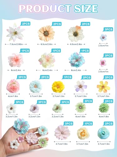 rongflower Mini Artificial Flowers for Crafts, 45 Pcs Bright Color Silk Fake Flowers Assorted Faux Roses Peonies Daisies Bulk for Wedding Decor Gradua - color: Bright Color