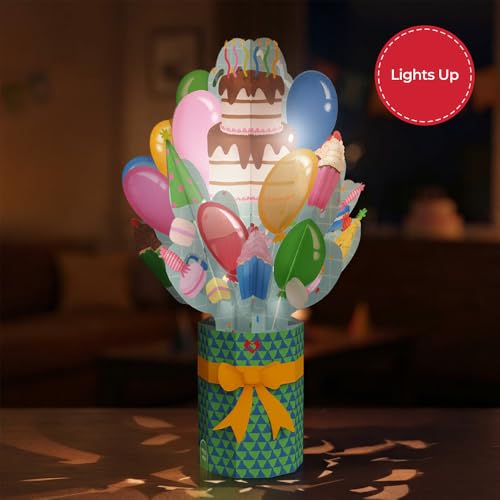 Lovepop Birthday Bash Pop-Up Bouquet with LED Lights for Her and Him - 3D Light-Up Greeting Cards for Boys, Girls, Men, Women - 12" Bouquet - Blank Notecard & Envelope Included - color: Birthday Bash Light-Up Bouquet