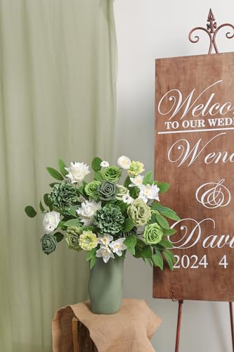 rongflower Green Artificial Flowers Combo Set Fake Flower Leaf Box with Stemst for DIY Wedding Bridal Bouquet, Centerpieces, Home Decor, Floral Arrangement Decor - color: Green